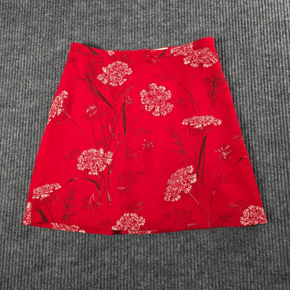 Wilfred Aritzia Red Floral Mini Skirt A-Line High Waisted Size 2 Pocket Zipper